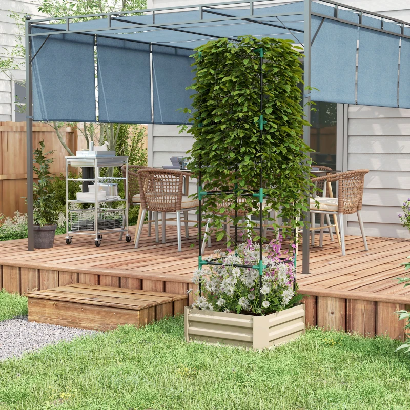 Outsunny Galvanized Planter Box, 24" x 24" x 73.5" Raised Garden Bed with Tomato Cage for Climbing Vines, Cream