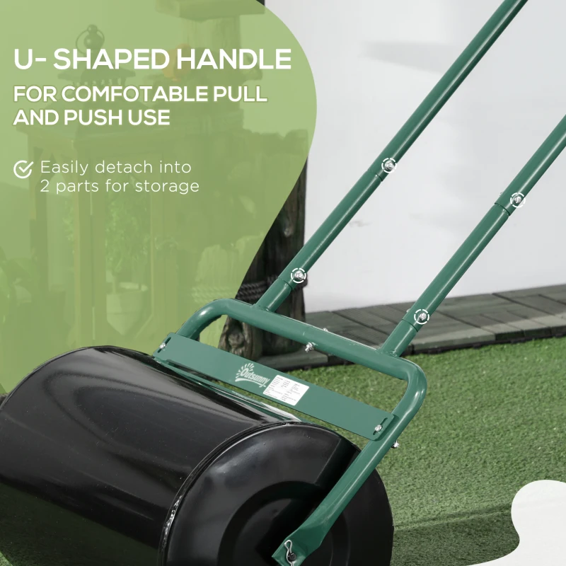 Outsunny Heavy Duty Lawn Roller, 20" Push/Tow Behind Sod Roller, Grass Flattener Filled with 11gal Water/136lbs Sand, Green