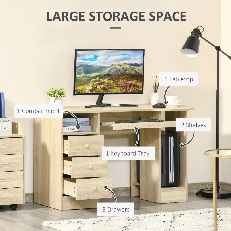 HOMCOM Computer Desk with Storage, Home Office Laptop Table with Shelves and Drawers, Modern Workstation Desk with Keyboard Tray