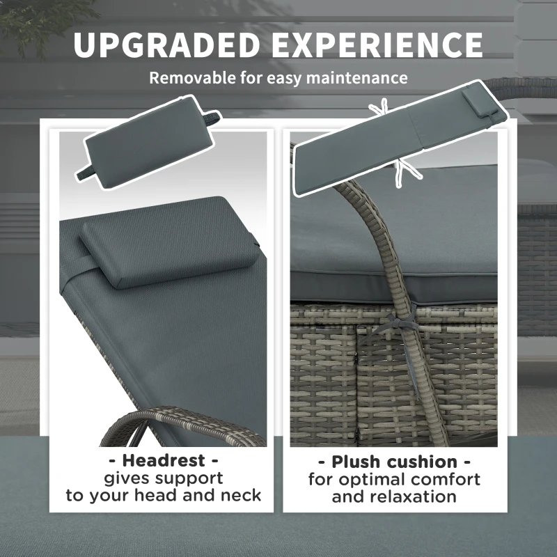 Outsunny Outdoor Chaise Lounge, 5-Level Adjustable Backrest Rattan Pool Lounge Chair with Wheels, Cushion & Headrest, Black