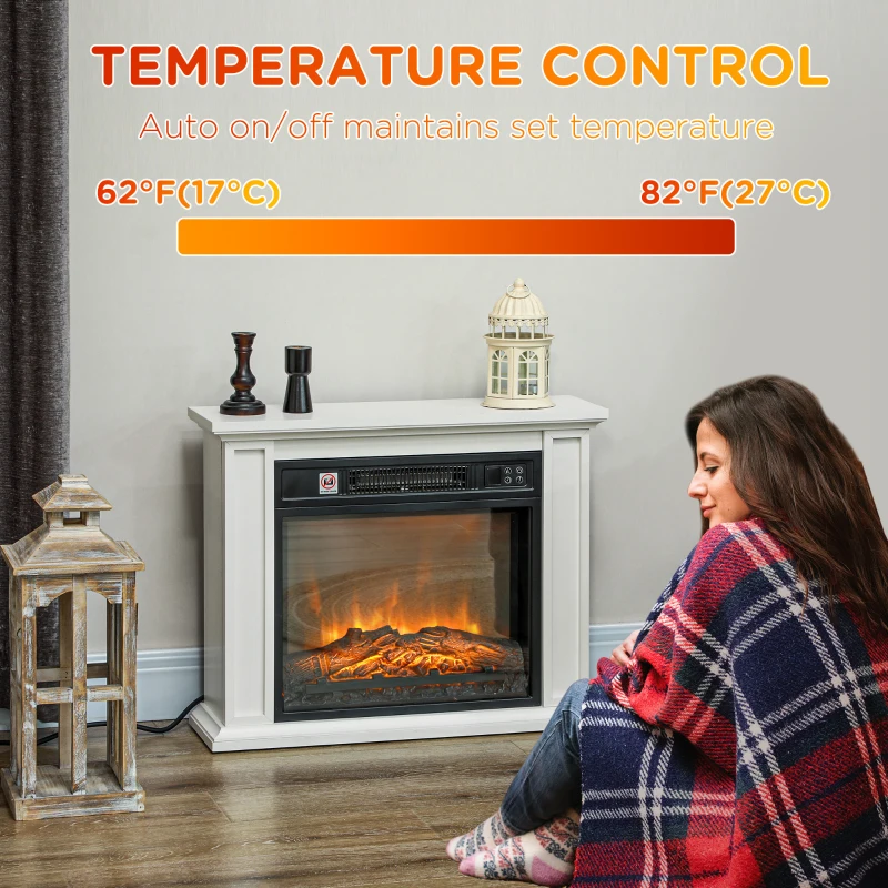 HOMCOM 26" Freestanding Electric Fireplace with Mantel, 1400W Replaceable Fireplace Insert Heater with 3D Flame Effect, WHite