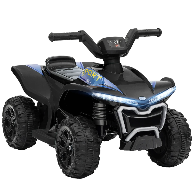 Qaba Kids ATV, 6V Battery Powered Electric Vehicle with Headlights, Music, Forward/Reverse Switch for 18-36 Months, Black