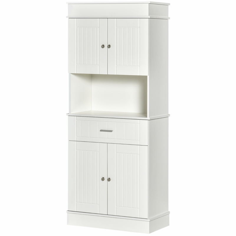 HOMCOM 72" Kitchen Buffet with Hutch, Freestanding Pantry Cabinet with Utility Drawer, 2 Door Cabinets, Adjustable Shelves and Countertop, White Wood Grain