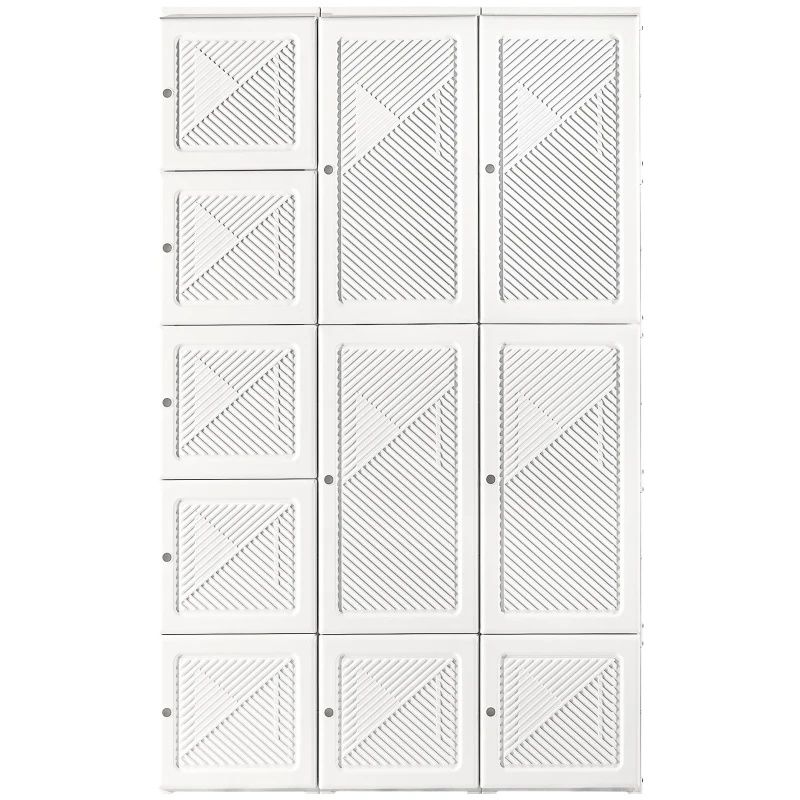 HOMCOM Portable Wardrobe Closet, Folding Clothes Storage Organizer with 8 Cube Compartments, 2 Hanging Rods, 11 Magnet Doors, White