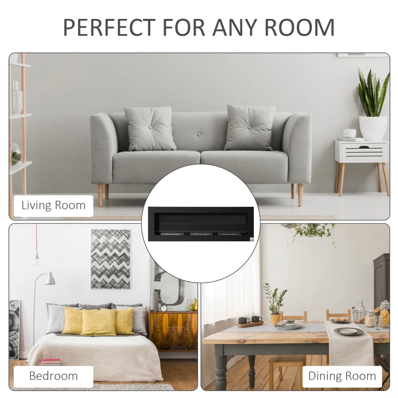 HOMCOM Ethanol Fireplace, 47.25" Wall-Mount 0.3 Gallon Steel 215 Sq Ft., Burns up to 3 Hours, Black