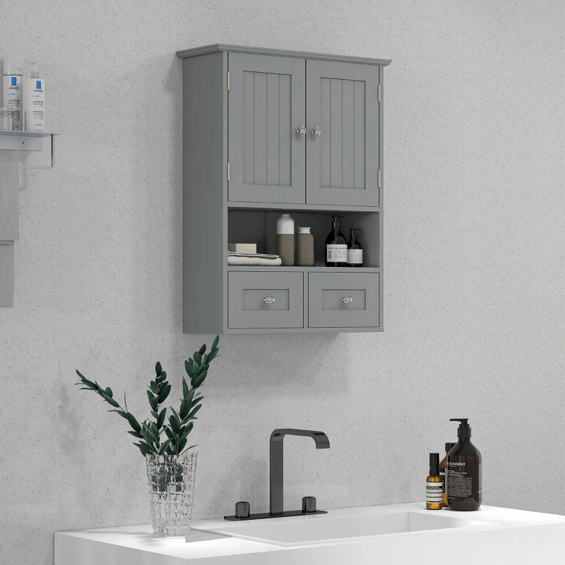 kleankin Bathroom Wall Cabinet, Medicine Cabinet, Over Toilet Storage Cabinet with Shelf and Drawers for Hallway, Living Room, Grey