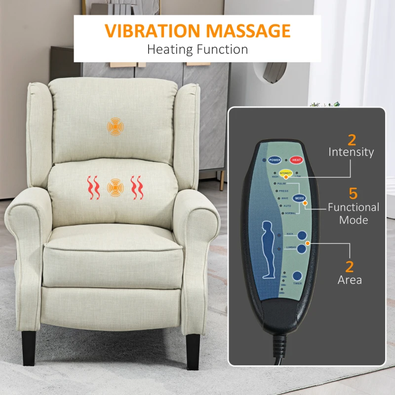 HOMCOM Vibrating Massage Recliner Chair with Heat, Wingback Push Back Reclining Chair for Living Room, Beige