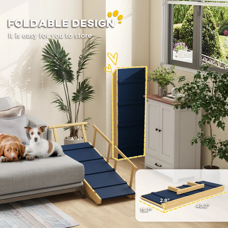PawHut Dog Ramp, Adjustable Height Pet Steps, Foldable Dog Stairs with Non-slip Mat for Small to Large Dogs