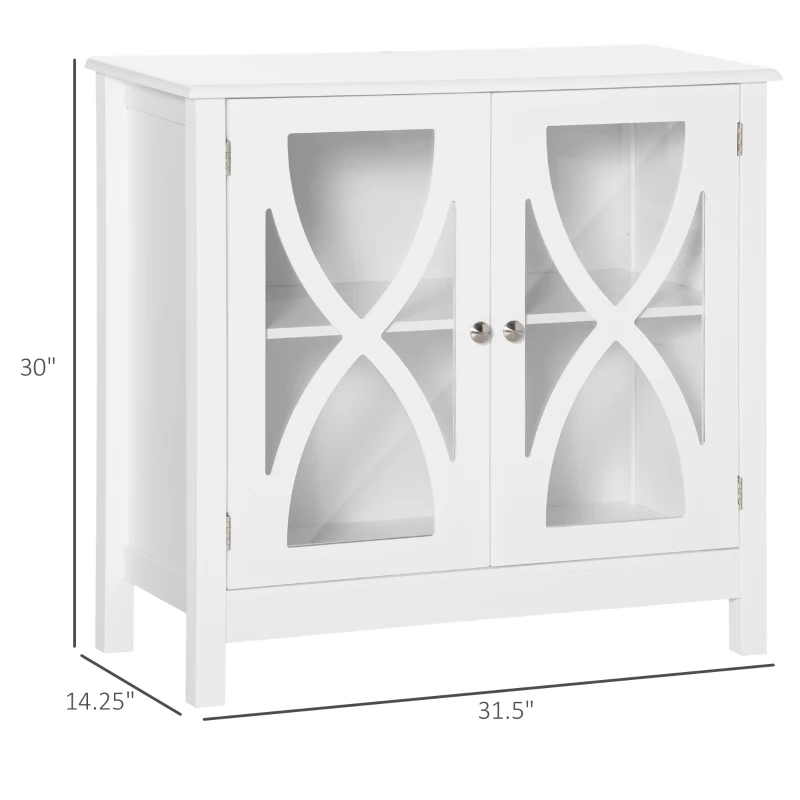 HOMCOM Kitchen Sideboard, Glass Door Buffet Cabinet, Bathroom Storage Cabinet with Adjustable Storage Shelf for Dining Room, Living Room, White