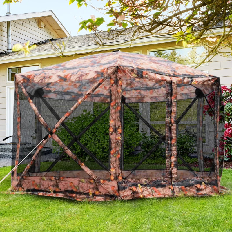 Outsunny 12' x 12' Hexagon Automatic Pop Up Screen Tents Camping Shelter Picnic Canopy with Mesh Sidewalls and Carry Bag, Colored