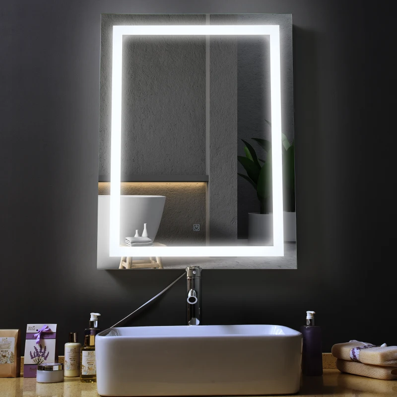 HOMCOM 28 x 36 Inch LED Bathroom Mirror Wall Mounted Vanity Lighted Illuminated Mirror with with Touch Switch, Vertical Outline LEDs