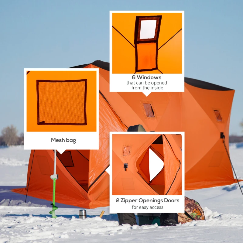 Outsunny 8-Person Pop-up Ice Fishing Shelter, Portable Ice Fishing Tent with Ventilation Windows and Carrying Bag, for Low-Temp -22℉