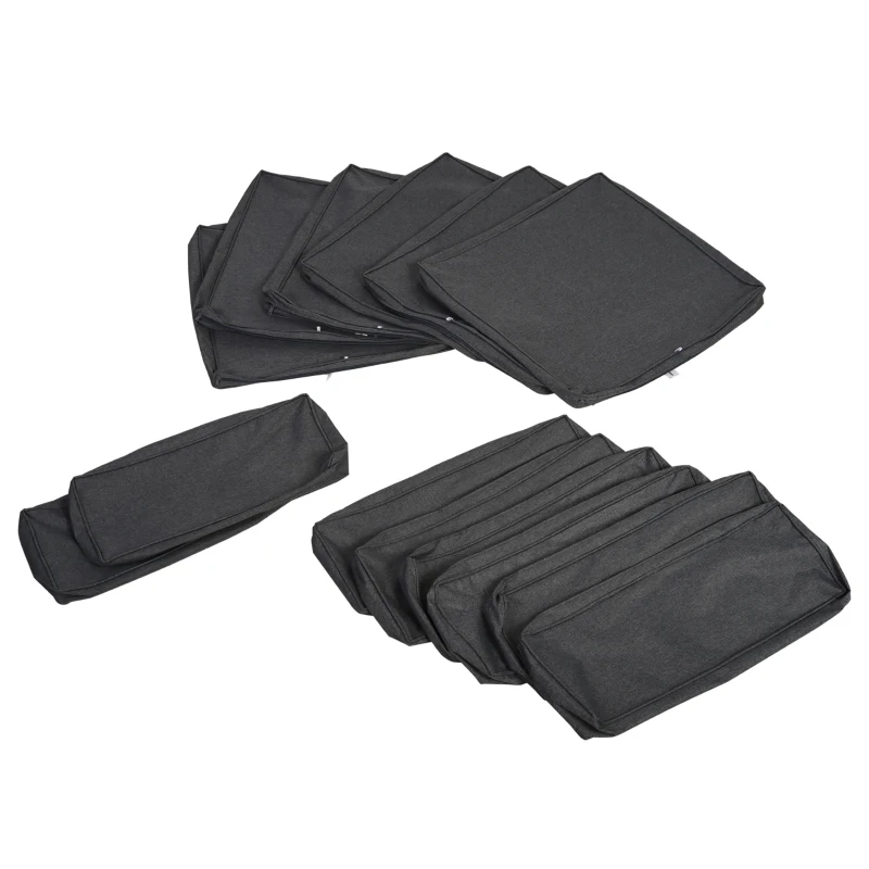 Outsunny 14pcs Sofa Cushion Cover Set Outdoor Patio Rattan Sofa Cushion Polyester Cover Replacement No Cushion Padding Included 6 Seat Cushion Cover & 8 Back Cushion Cover, Grey