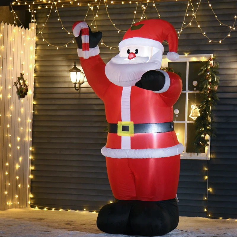 HOMCOM 8ft Christmas Inflatable Santa Claus with Candy Cane, Outdoor Blow-Up Yard Decoration with LED Lights Display