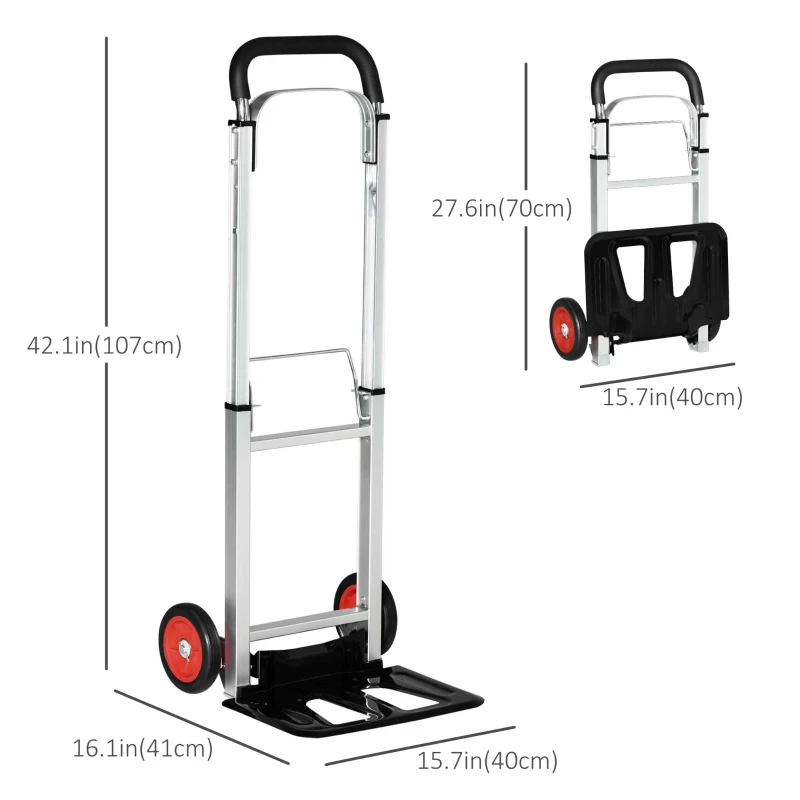 DURHAND Folding Hand Trucks, Aluminum Alloy Dolly Cart with Telescoping Handle and EVA Wheels, 198lbs Capacity for Home Moving and Travel