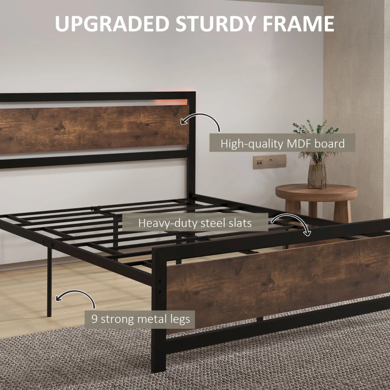 HOMCOM Full Bed Frame with Headboard & Footboard, Strong Metal Slat Support Bed Frame w/ Underbed Storage Space, No Box Spring Needed, 56.75''x76.75''x40.5''
