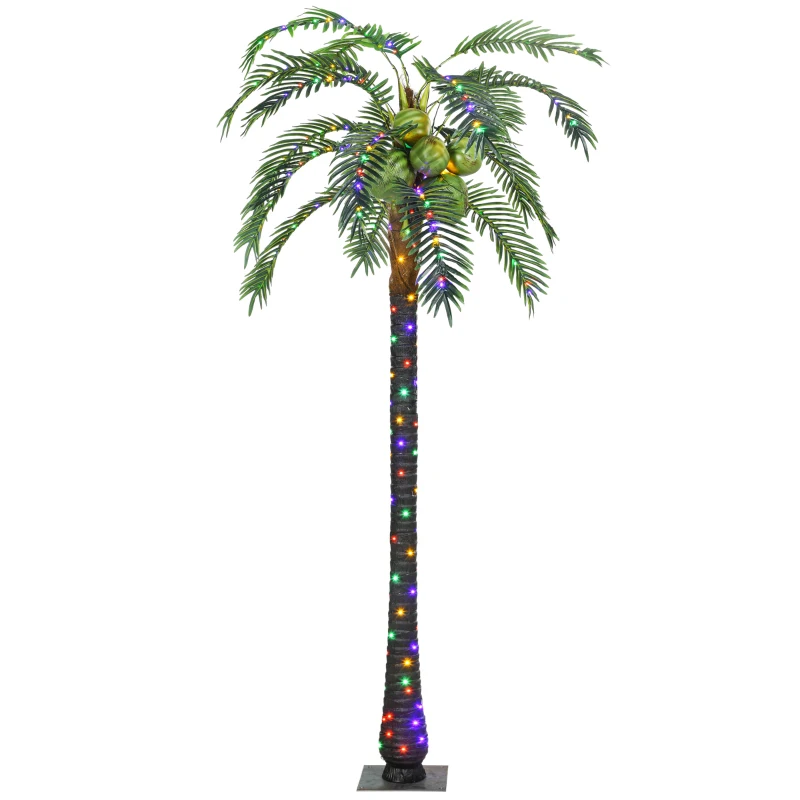 Outsunny 7' Artificial Light Up Palm Tree Lighted Tropical Fake Tree with Remote 280 Lights 5 Coconuts for Outdoor Indoor Green