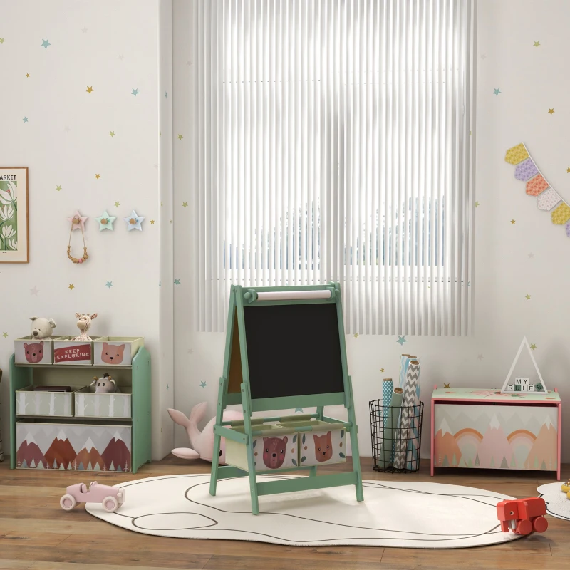 Qaba Art Easel for Kids with Paper Roll, Blackboard, Whiteboard, Storage