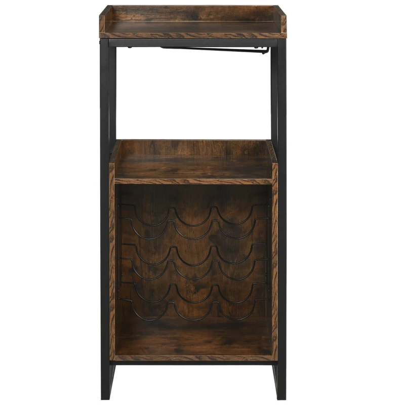 HOMCOM Retro Industrial 9-bottle Wine Rack Storage Cabinet Serving Bar Wood Buffet with  Glass Holders