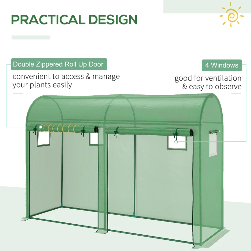 Outsunny Outdoor Garden Greenhouse, Steel Greenhouse tent with 2 Doors and 4 Windows for Backyard, Patio, 9.8'x3.3'x6.6', Green