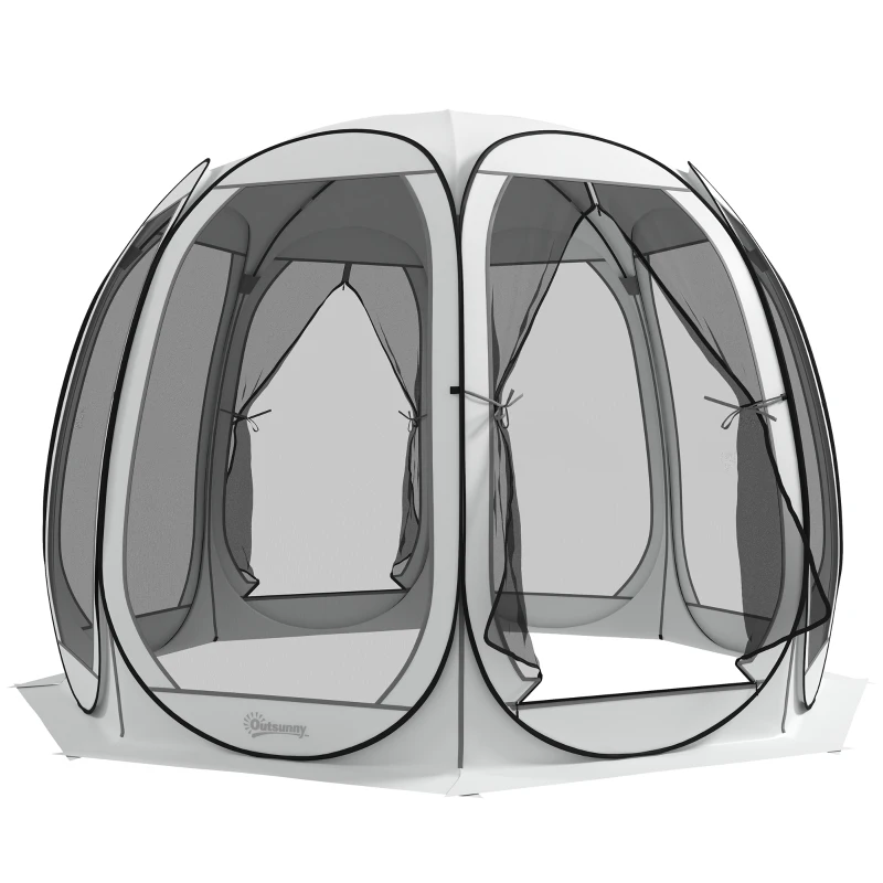 Outsunny 11' x 11.5' Screen Tent, Pop Up Camping Gazebo with Portable Carry Bag and 2 Doors, Cream White
