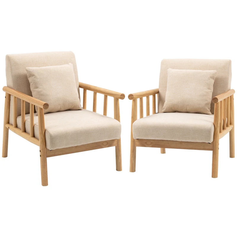 HOMCOM 24.5" Single Couch for Small Spaces, Modern Sofa for Bedroom, Living Room Furniture, Upholstered Small Couch with Throw Pillow and Wood Legs, Set of 2, Beige