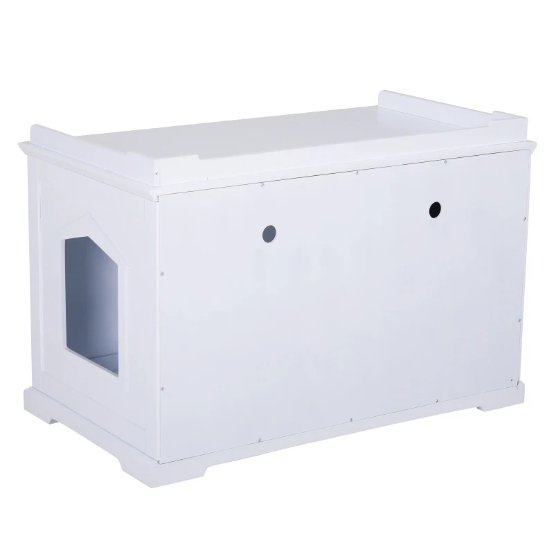 PawHut 37.5" Wooden Covered Mess Free Cat Litter Box End Table Hideaway Cabinet with Storage for Accessories, White
