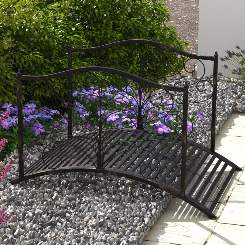 Outsunny 4’ Metal Arch Backyard Garden Bridge with Safety Siderails, Delicate Scrollwork, & Easy Assembly, Black Bronze