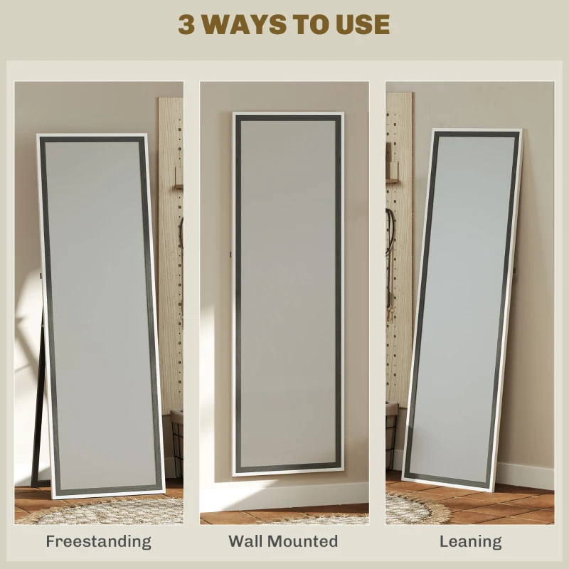 HOMCOM Floor Standing Mirror, Full Length Mirror, Free Standing, Leaning or Wall Mirror with Frame for Bedroom, Grey Wood Grain