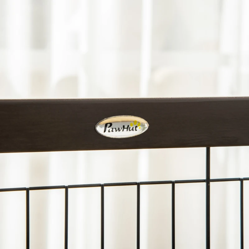 PawHut Wooden Dog Gate for Small & Medium Dogs 4 Panel w/ Support Feet Foldable Pet Fence for House Doorway Coffee