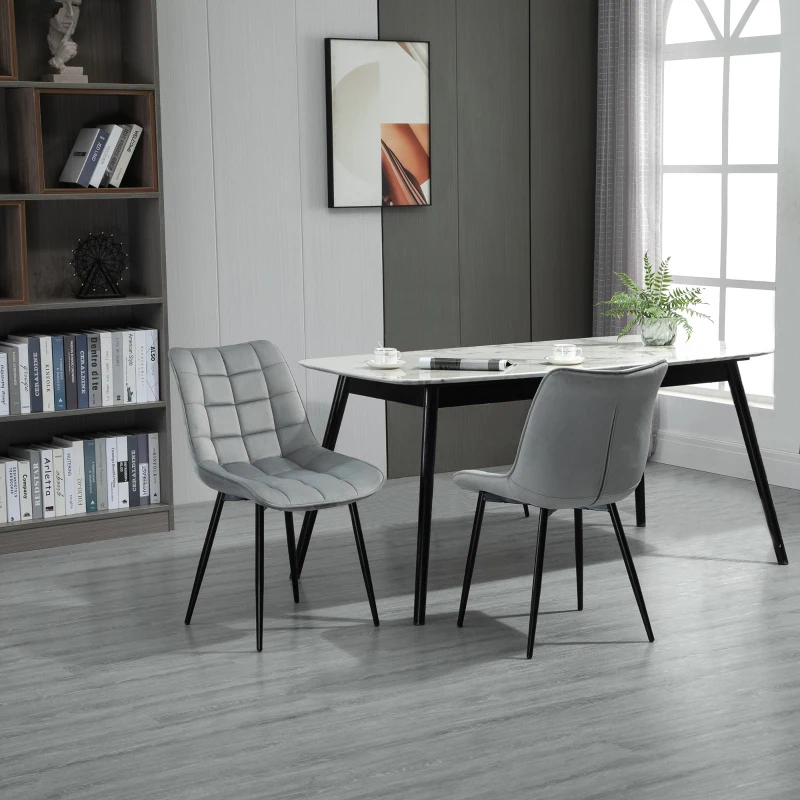 HOMCOM Upholstered Dining Chair Lounge Chair Soft Set of 2 Velvet-Touch Kitchen Reception Living Room Chair with Metal Legs, Grey