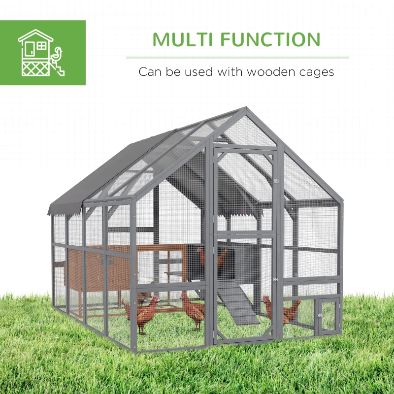PawHut 9' x 6' x 6' Large Chicken Coop with Nesting Box, Water-Resistant and Anti-UV Cover for 8-12 Chickens, Gray(m-7)