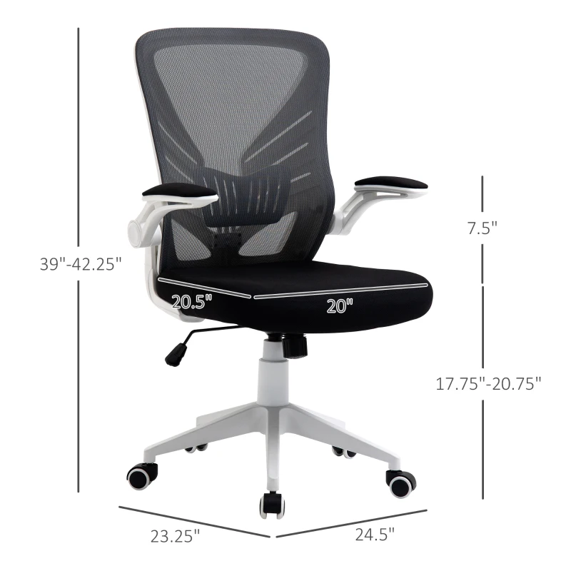 Vinsetto Mid-Back Mesh Home Office Chair Computer Task Ergonomic Desk Chair with Lumbar Back Support, Flip-Up Arm, and Adjustable Height, Grey