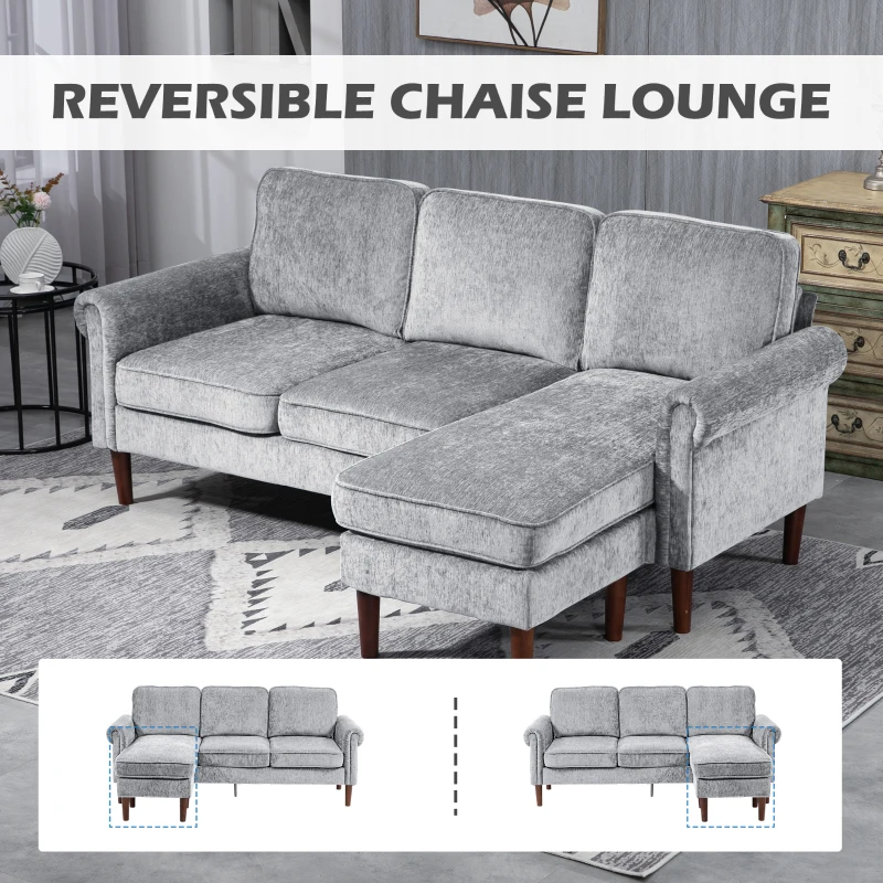 HOMCOM L Shape Sofa, Modern Sectional Couch with Changeable Chaise Lounge, Wooden Legs, Corner Sofa for Living Room, Grey