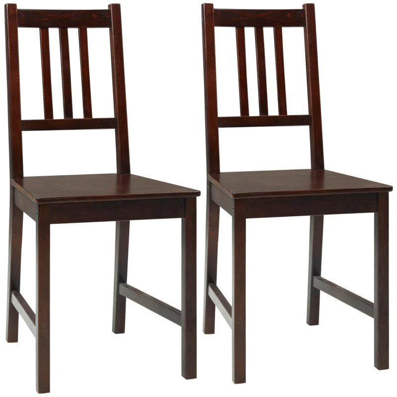 HOMCOM Wooden Dining Chairs Set of 2, Kitchen Chairs with Slat Back, Solid Structure for Living Room and Dining Room, Coffee