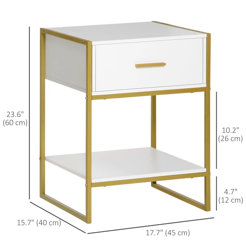 HOMCOM Nightstand Set of 2, Modern Bedside Table with Drawer and Shelf, Bedside Cabinets for Bedroom, White