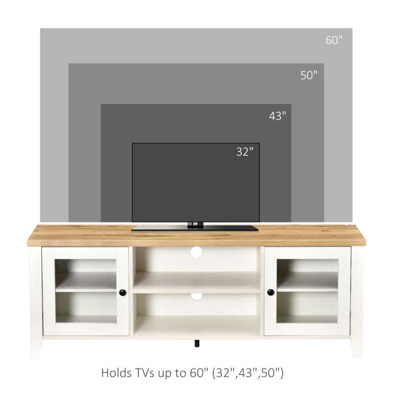 HOMCOM Modern TV Stand, Entertainment Center with Shelves and Cabinets for Flatscreen TVs up to 60" for Bedroom, Living Room, White