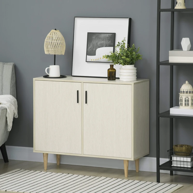 HOMCOM Sideboard Buffet Cabinet, Kitchen Cabinet, Accent Cabinet with Double Doors, Adjustable Shelves and Wood Legs for Living Room, Natural