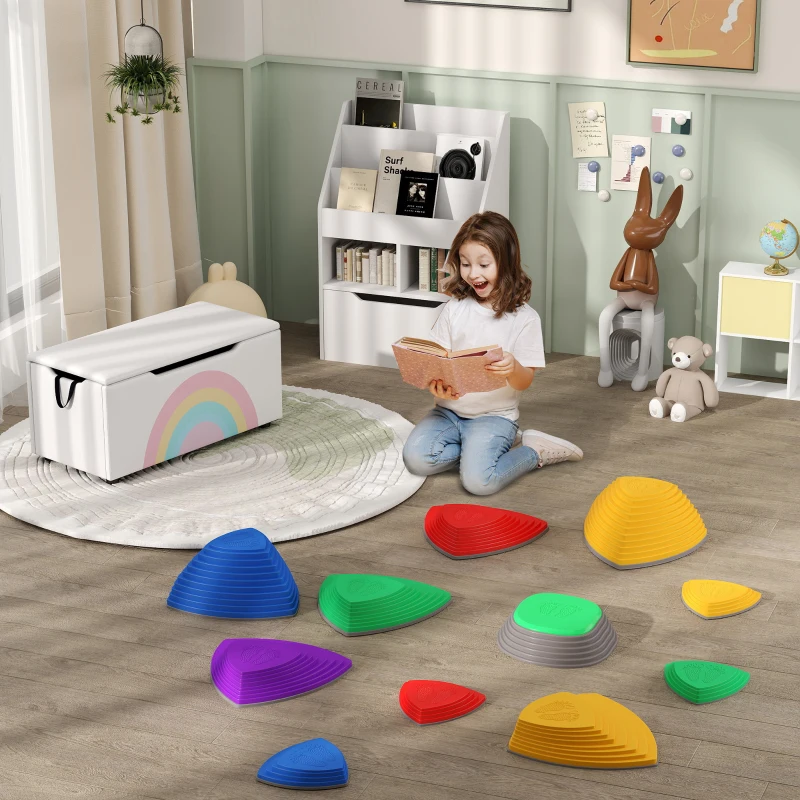 Outsunny 11 PCs Stepping Stones Kids with Non-slip Rubber, Stackable Balance River Stones for Obstacle Course Sensory Play, Outdoor Indoor for 3-8 Years Old