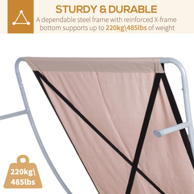 Outsunny 79" Outdoor Lounge Chair with Canopy, Double Chaise Lounger Hammock Bed w/ Pillow and Wheels, Sand