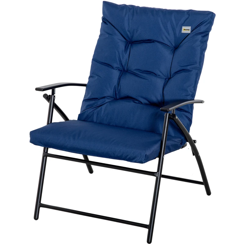 Outsunny Foldable Lounge Chair, Fabric Upholstered Recliner, Outdoor Lounger with Armrest, Metal Frame for Backyard, Blue