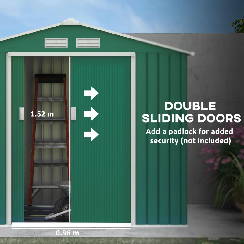 Outsunny 7' x 4' Outdoor Storage Shed, Garden Tool House w/ Foundation Kit Vents & Sliding Doors for Backyard Patio, Green
