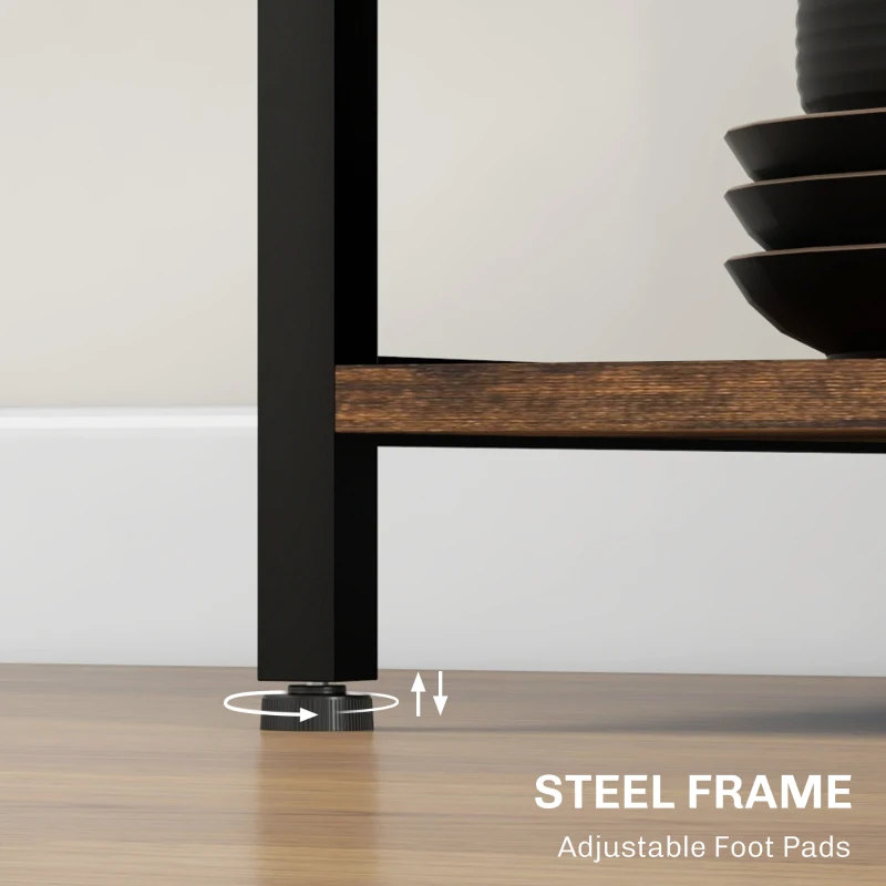 HOMCOM Industrial Kitchen Bakers Rack with Charging Station, RGB Lights, Glass Holders and Open Shelves, Rustic Brown