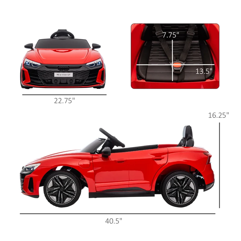 Aosom Electric Car for Kids, 12V Licensed Audi RS E-tron GT 3.1 MPH Kids Ride on Car, Ride-on Toy with Remote Control, 4 Suspension Wheels, Horn, Music, Lights, for Boys and Girls, Red(m-3)