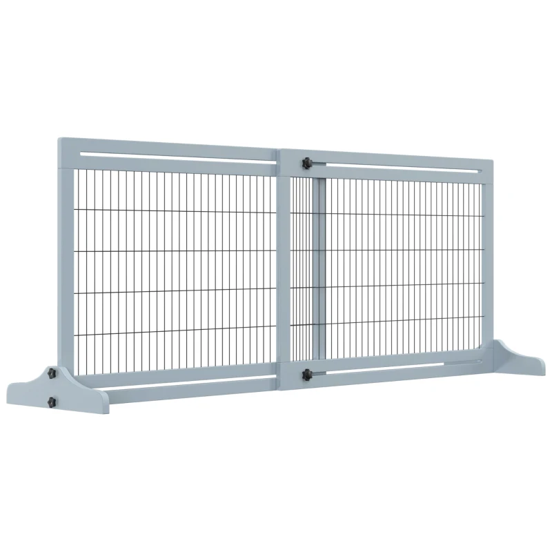 PawHut 41"-72" Wooden Freestanding Pet Gate with Support Feet, for Small Medium Dogs, Grey-Blue