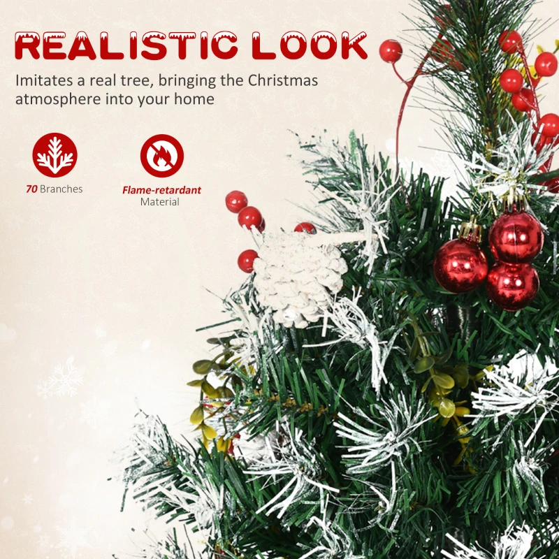 HOMCOM 2.5 Ft/30" 2 Pack Outdoor Entryway Pre-Lit Artificial Christmas Tree Cordless with 70 Branches, Warm White LED lights, Red Berries, Pine Cones, Balls, Green