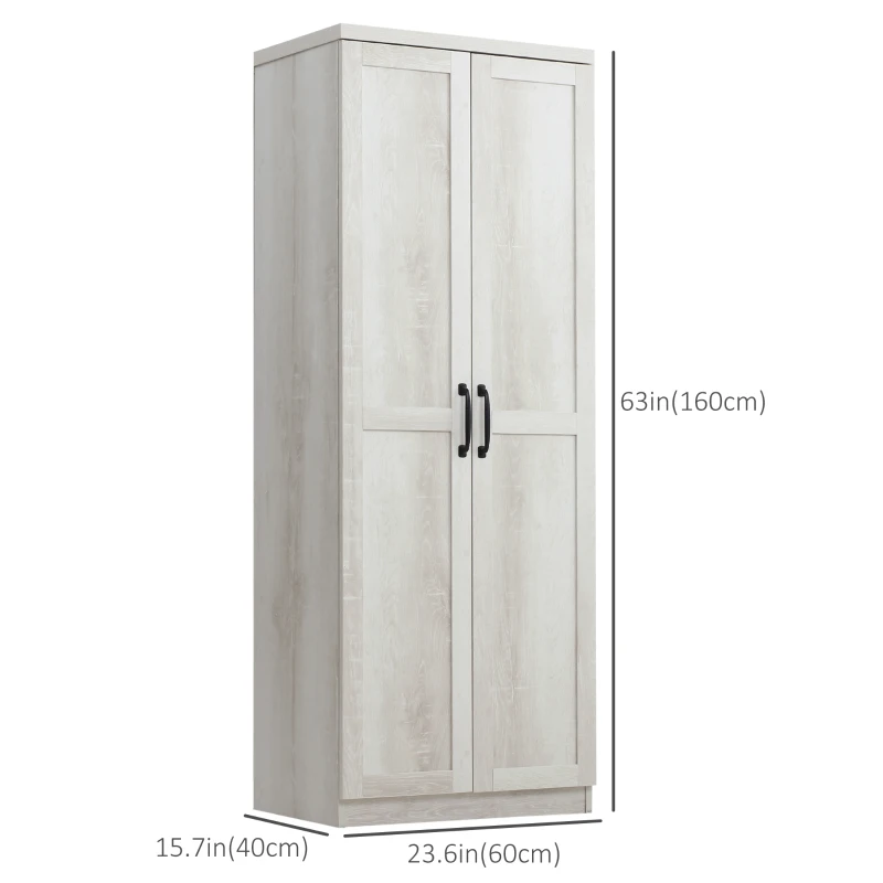 HOMCOM 63" Kitchen Storage Cabinet, 5-tier Pantry Cabinet with Doors and Adjustable Shelves for Dining Room, Distressed White