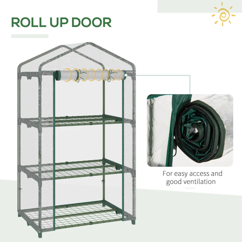 Outsunny 3 Tier Mini Greenhouse, Portable Outdoor Flower Stand with Shelf Clips, Indoor Greenhouse with Plastic Cover and Steel Frame, Transparent, 27" x 19" x 49"
