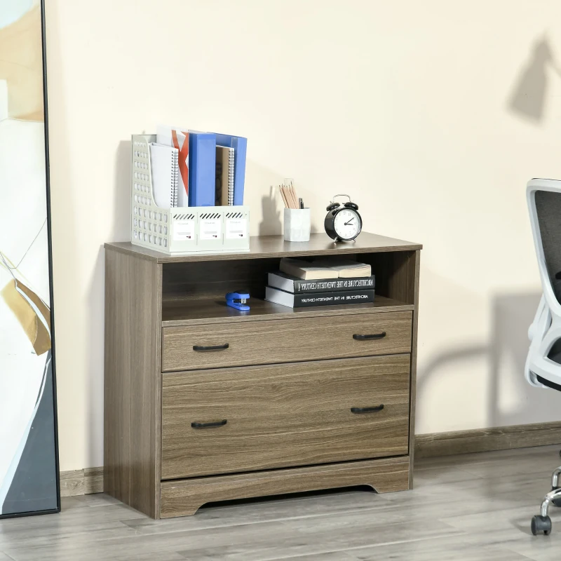 Vinsetto Lateral File Cabinet with Shelf, 2 Drawer Filing Cabinet for Letter Sized Papers, Print Stand, Charcoal Grey