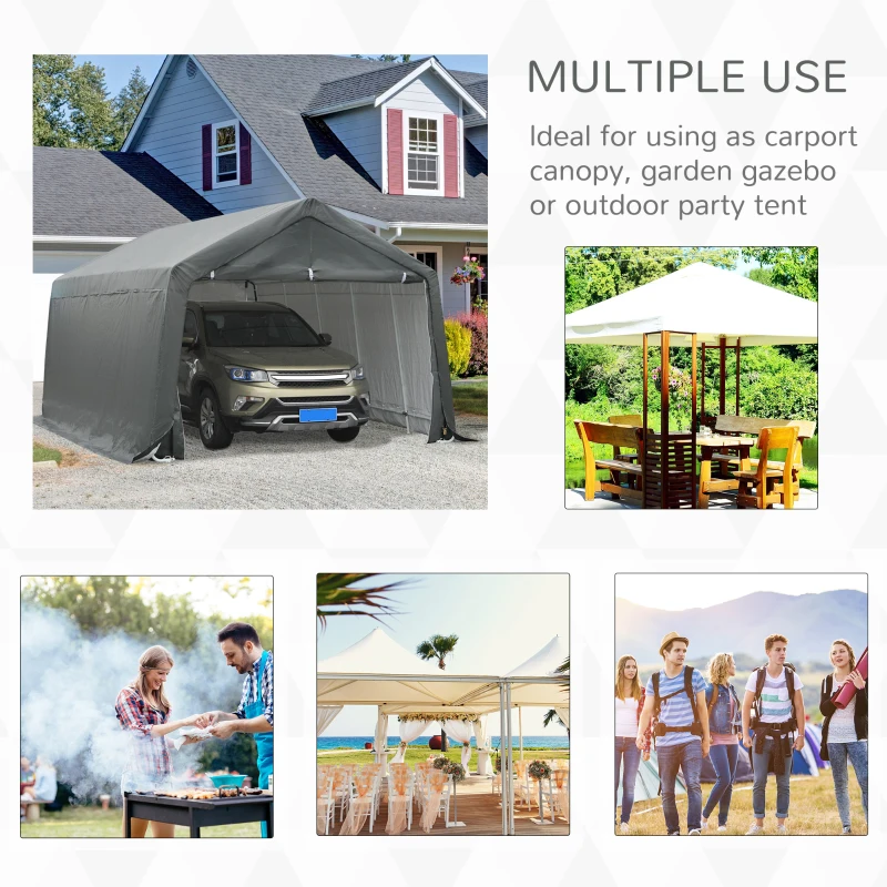 Outsunny 12' x 20' Carport Portable Garage, Heavy Duty Storage Tent, Patio Storage Shelter w/ Anti-UV PE Cover and Double Zipper Doors, for Motorcycle Bike Garden Tools, Gray